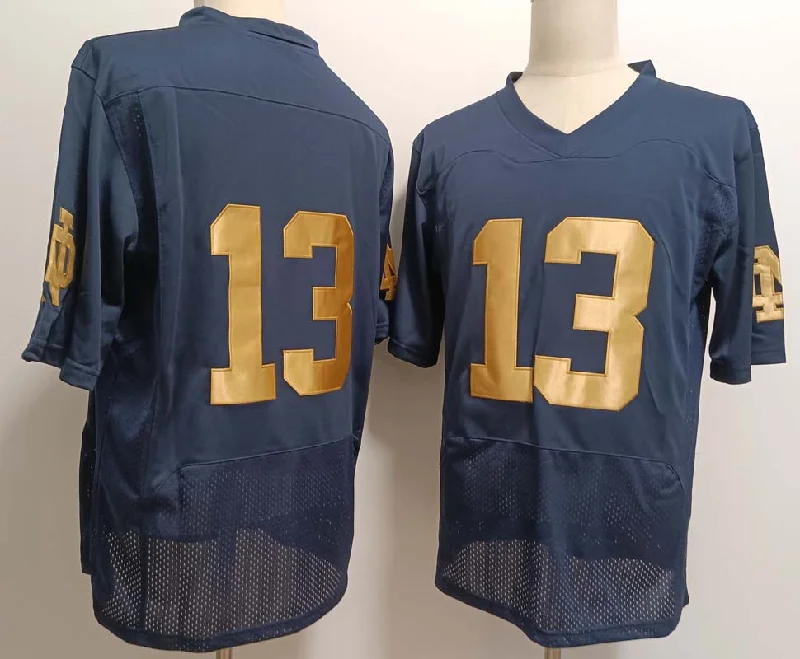 N.Dame Fighting Irish #13 Riley Leonard Navy Blue Stitched American College Jerseys