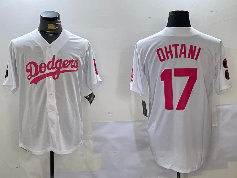 Los Angeles Dodgers #17 Shohei Ohtani Number White Pink Limited Cool Base Stitched Baseball Jersey