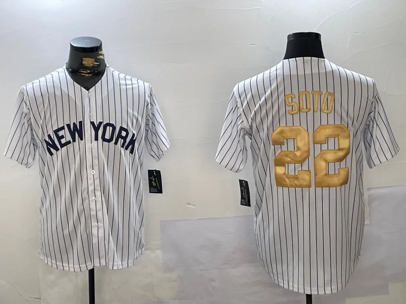 New York Yankees #22 Juan Soto White Pinstripe Fashion Cool Base Stitched Baseball Jersey