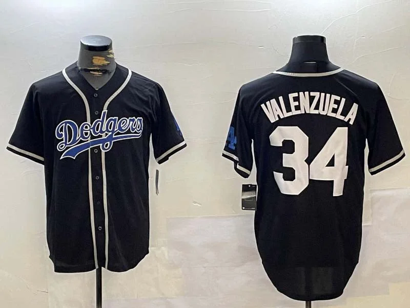 Los Angeles Dodgers #34 Fernando Valenzuela Black Authentic Collection Stitched Baseball Jersey