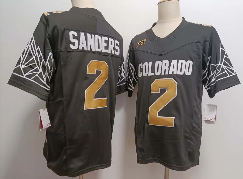 C.Buffaloes #2 Shedeur Sanders Black Gold With XII Patch FUSE Vapor Stitched American College Jerseys