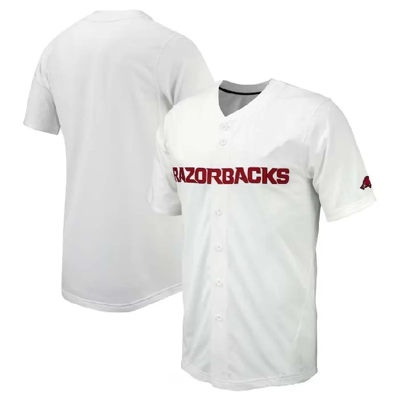 A.Razorbacks Replica Full-Button Baseball Jersey - White Stitched American College Jerseys