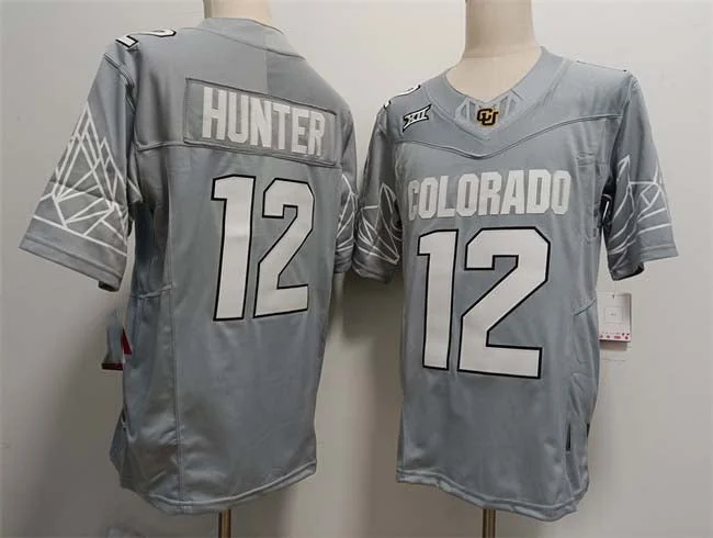 C.Buffaloes #12 Travis Hunter Grey With XII Patch 2024 F.U.S.E Stitched Football Stitched American College Jerseys