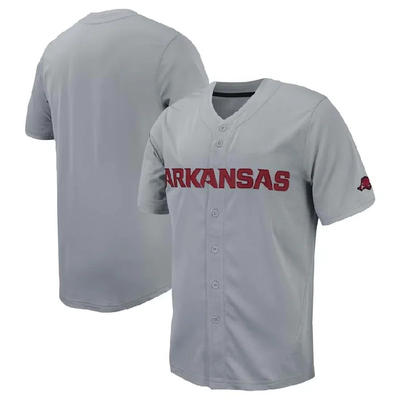 A.Razorbacks Replica Full-Button Baseball Jersey - Gray Stitched American College Jerseys