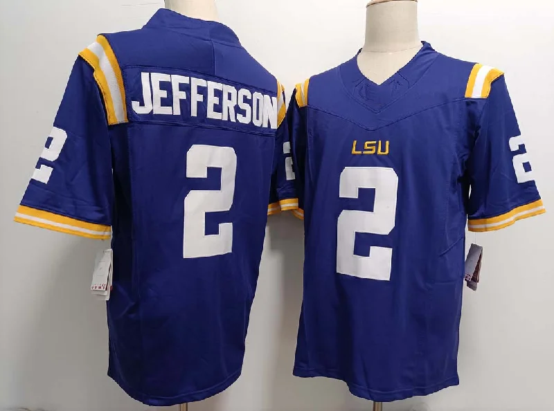 L.Tigers #2 Justin Jefferson Purple FUSE Stitched American College Jerseys