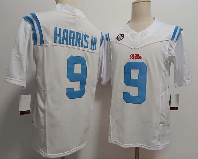 O.Miss Rebels #9 Tre Harris III White FUSE Football Stitched American College Jerseys