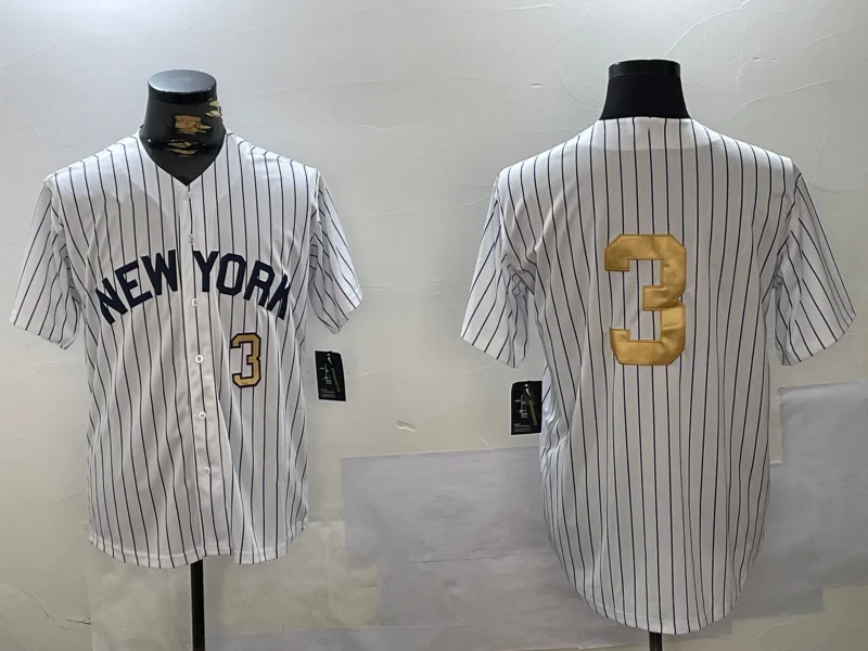 New York Yankees #3 Babe Ruth White Pinstripe Without Name Fashion Cool Base Stitched Baseball Jersey