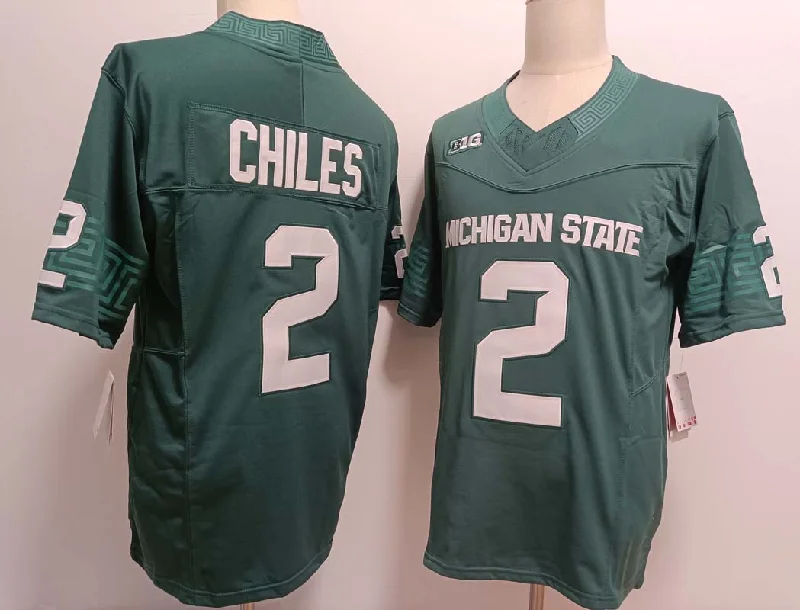 M.State Spartans #2 Aidan Chiles Green FUSE Football Stitched American College Jerseys