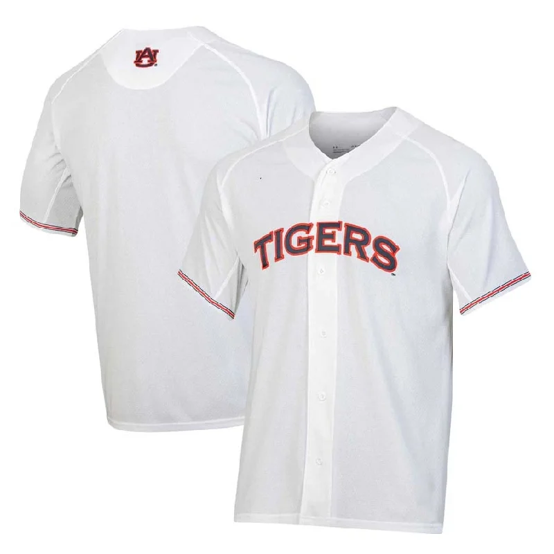 A.Tigers Under Armour Softball Button-Up V-Neck Jersey - White Stitched American College Jerseys