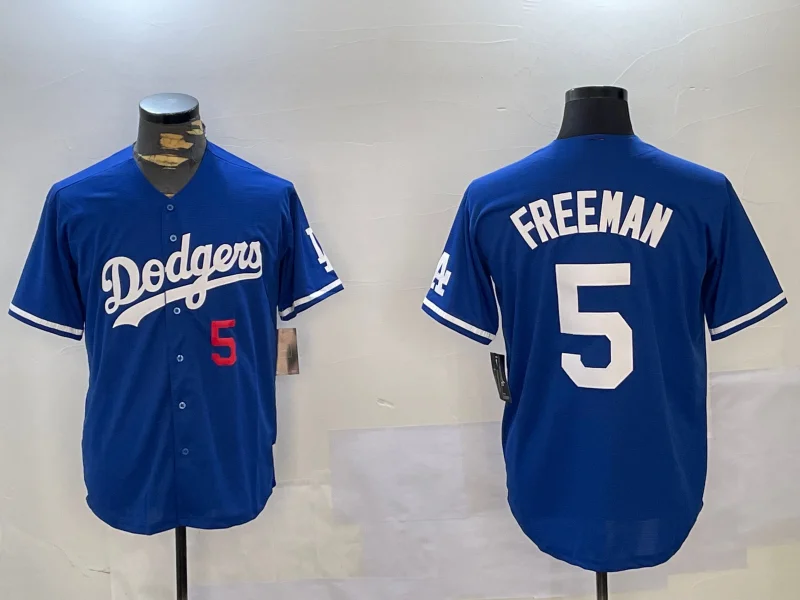 Los Angeles Dodgers #5 Freddie Freeman Number Blue Cool Base Stitched Baseball Jersey