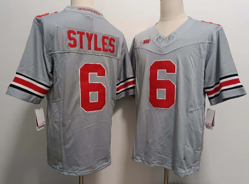 O.State Buckeyes #6 Sonny Styles Grey FUSE Stitched American College Jerseys