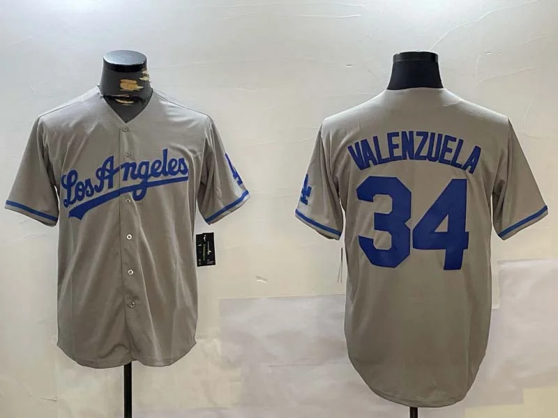 Los Angeles Dodgers #34 Fernando Valenzuela Grey Authentic Collection Stitched Baseball Jersey