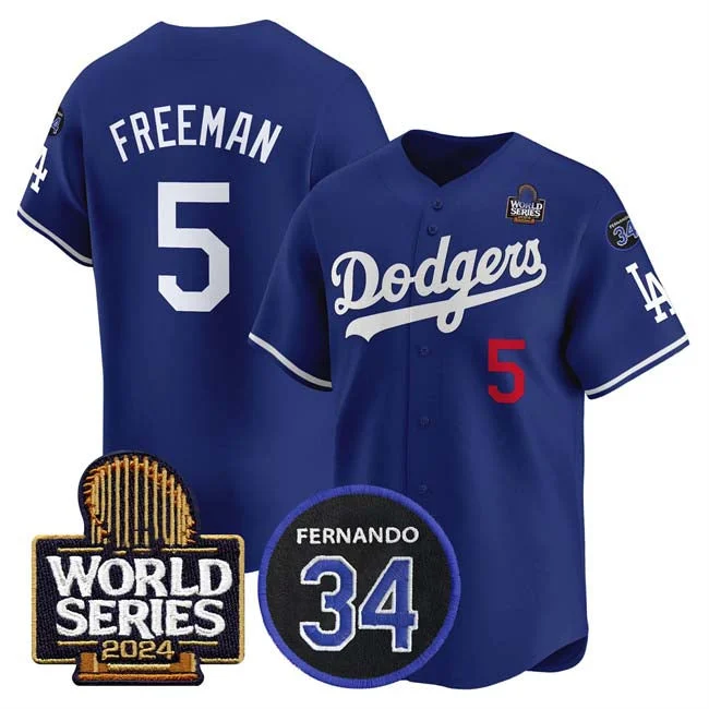 Los Angeles Dodgers #5 Freddie Freeman Royal 2024 World Series With Fernando Memorial Patch Limited Stitched Baseball Jersey