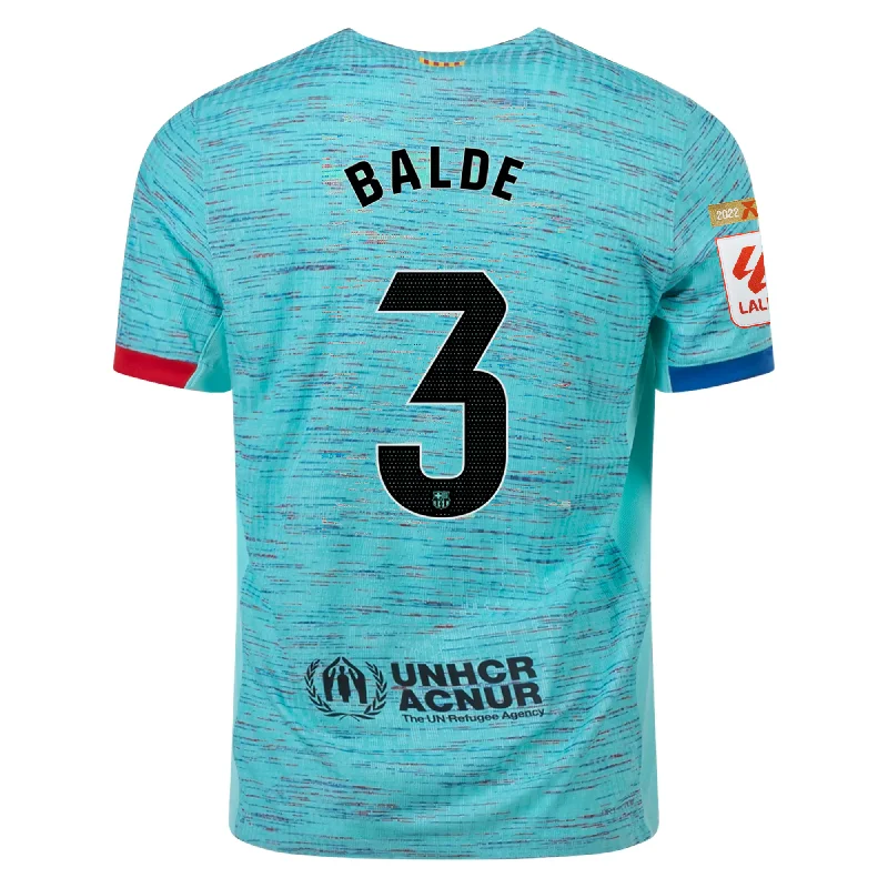 Nike Barcelona Authentic Alejandro Balde Match Vaporknit Third Jersey w/ La Liga Champion Patches 23/24 (Light Aqua/Royal Blue)