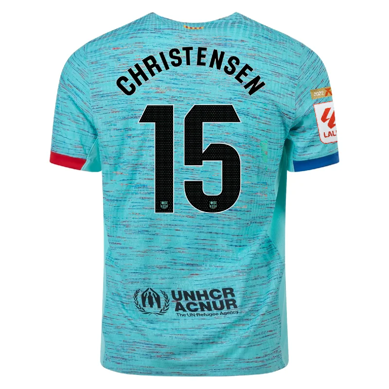 Nike Barcelona Authentic Andreas Christensen  Match Vaporknit Third Jersey w/ La Liga Champion Patches 23/24 (Light Aqua/Royal Blue)