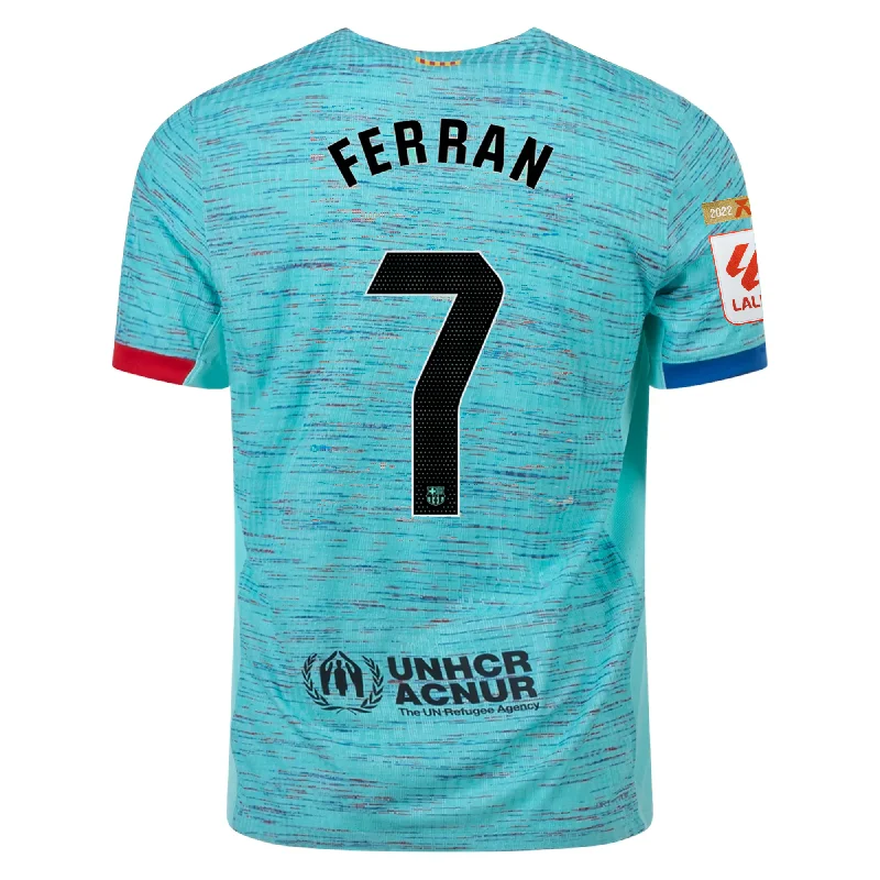 Nike Barcelona Authentic Ferran Torres Match Vaporknit Third Jersey w/ La Liga Champion Patches 23/24 (Light Aqua/Royal Blue)