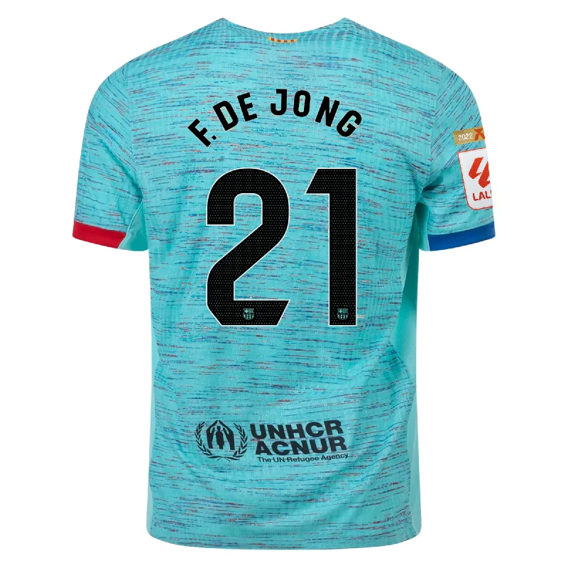 Nike Barcelona Authentic Frenkie De Jong Match Vaporknit Third Jersey w/ La Liga Champion Patches 23/24 (Light Aqua/Royal Blue)