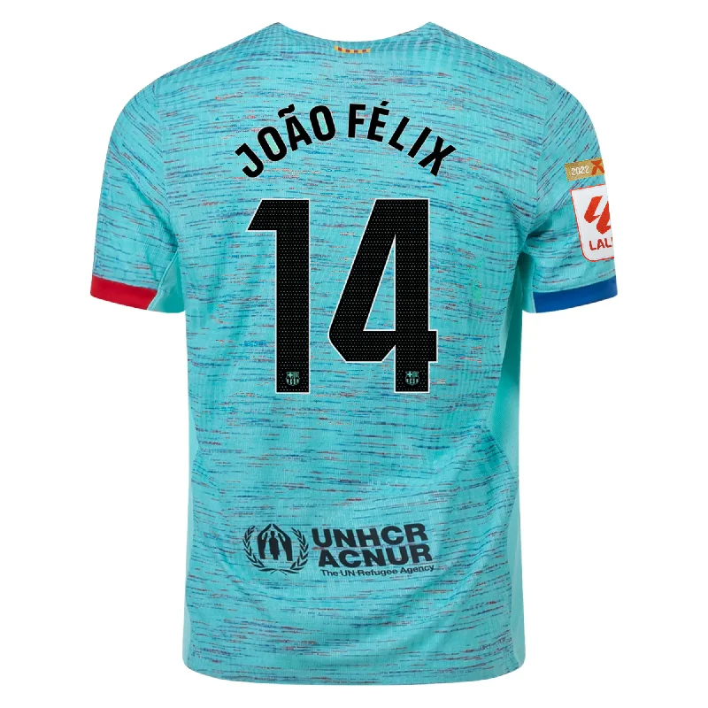 Nike Barcelona Authentic Joao Felix Match Vaporknit Third Jersey w/ La Liga Champion Patches 23/24 (Light Aqua/Royal Blue)