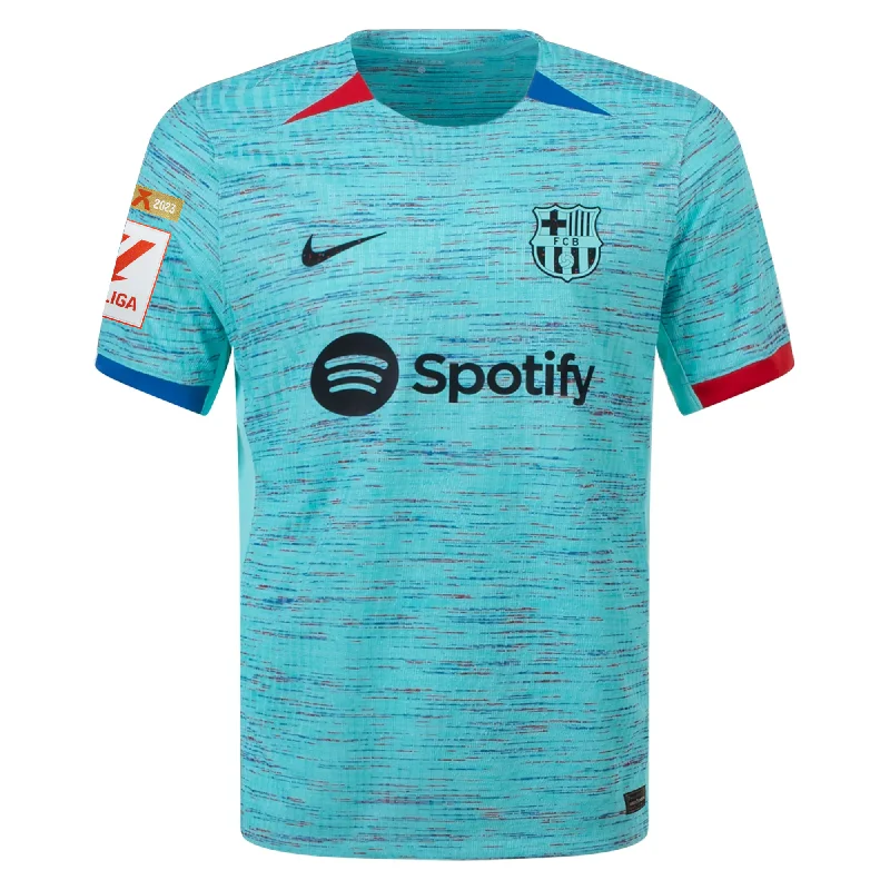 Nike Barcelona Authentic Match Vaporknit Third Jersey w/ La Liga Champion Patches 23/24 (Light Aqua/Royal Blue)