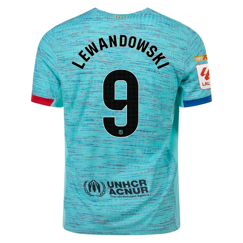 Nike Barcelona Authentic Robert Lewandoski Match Vaporknit Third Jersey w/ La Liga Champion Patches 23/24 (Light Aqua/Royal Blue)